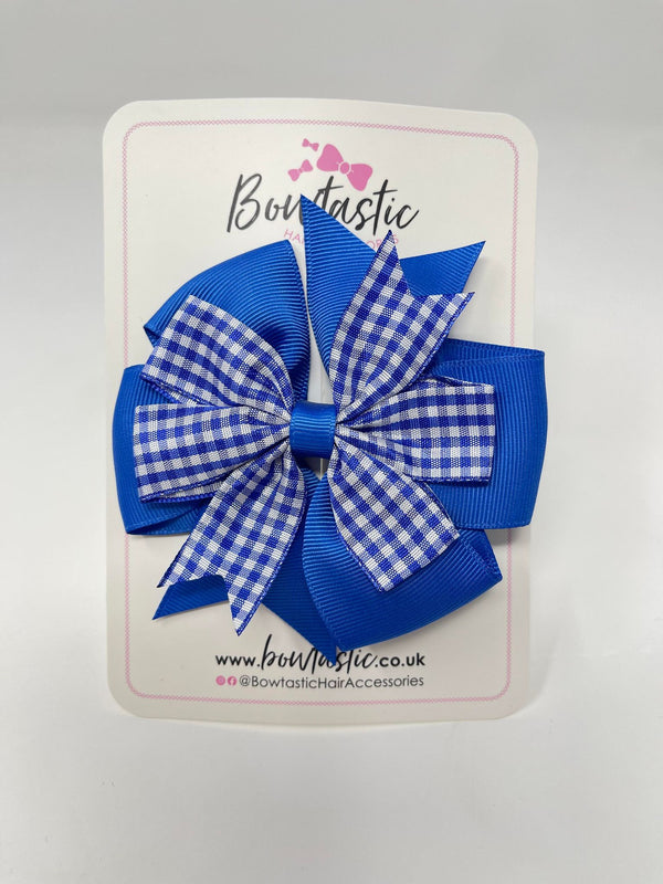 4 Inch Double Pinwheel Bow - Royal Blue Gingham