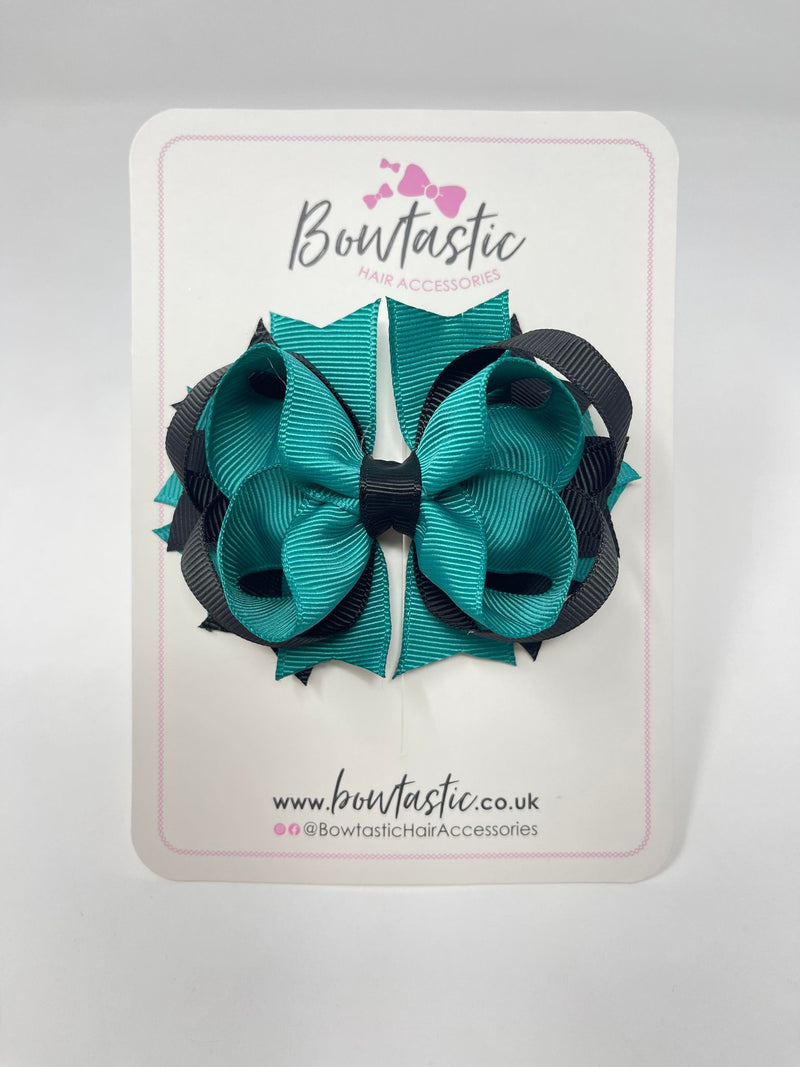 3.5 Inch Ring Bow - Jade Green & Black