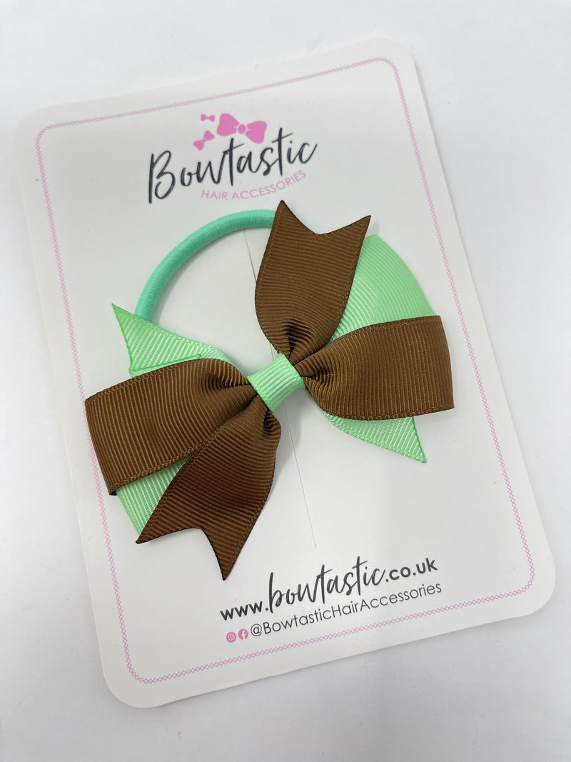 3.5 Inch Flat Bow Bobble - Brown & Mint Green