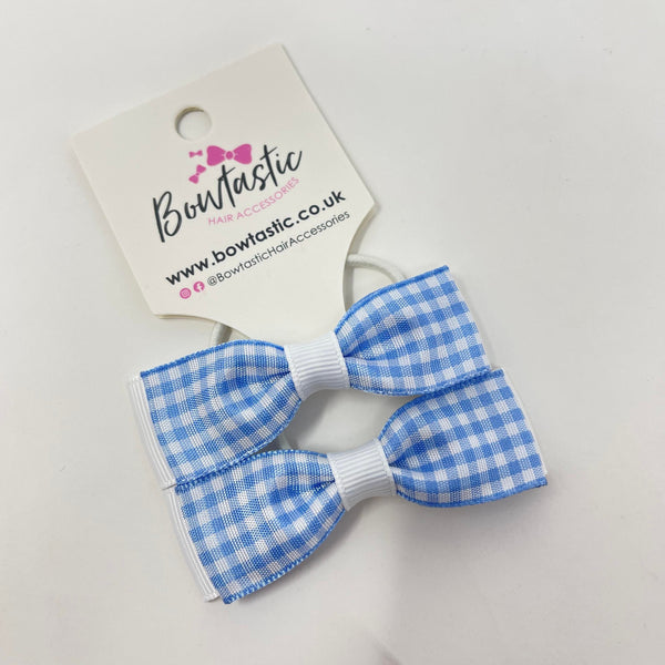 2.75 Inch Flat Bows Thin Elastic - Blue & White Gingham - 2 Pack