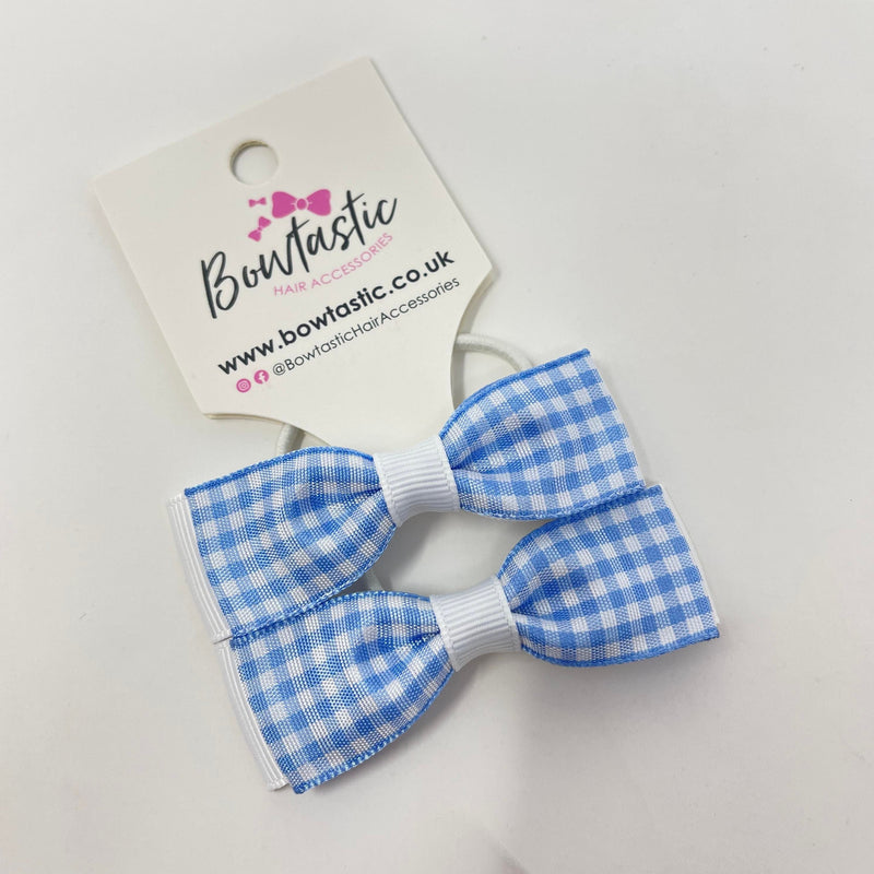 2.75 Inch Flat Bows Thin Elastic - Blue & White Gingham - 2 Pack