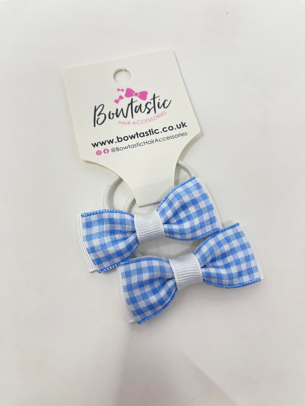 1.75 Inch Bow Thin Elastic - Blue & White Gingham - 2 Pack