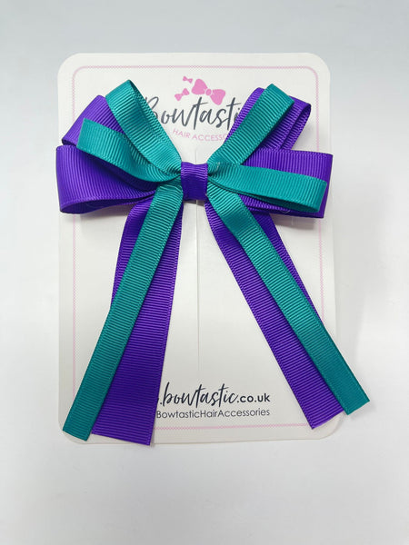 4 Inch Loop Tail Bow - Purple & Jade Green