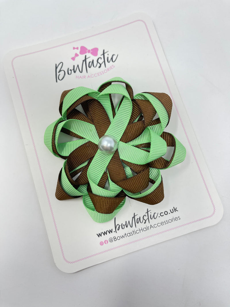 3.5 Inch Loop Bow - Brown & Mint Green