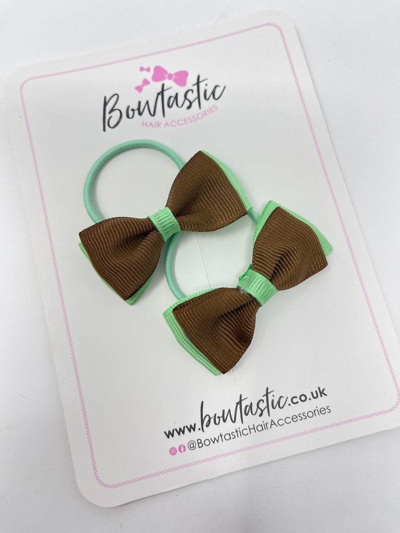 1.75 Inch Flat Bow Thin Elastic - Brown & Mint Green - 2 Pack