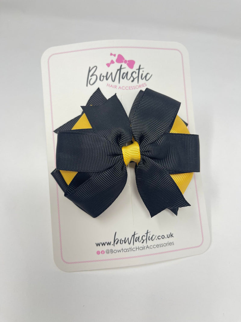 4 Inch 3 Layer Bow - Black & Yellow Gold