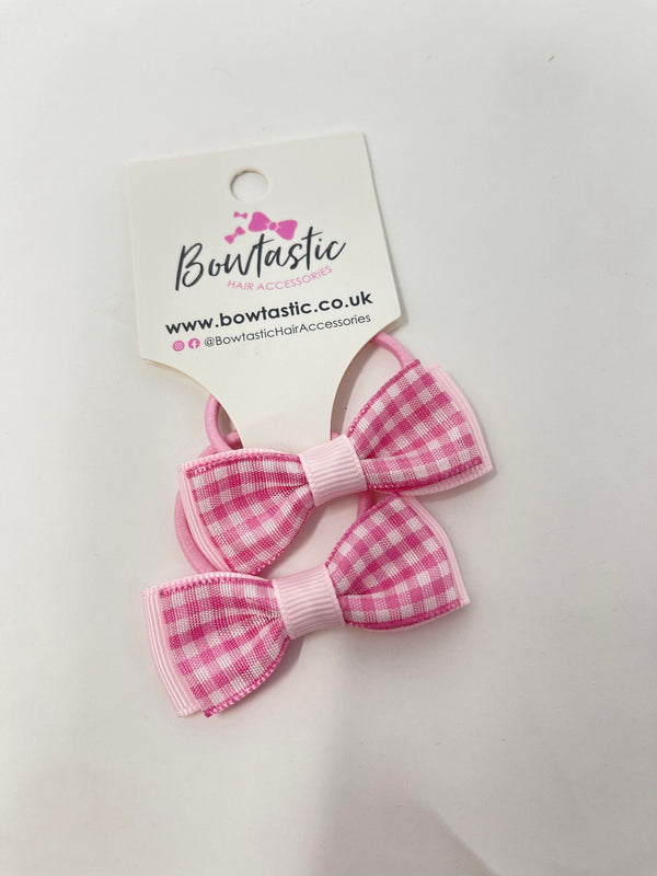 1.75 Inch Bow Thin Elastic - Pink Gingham - 2 Pack