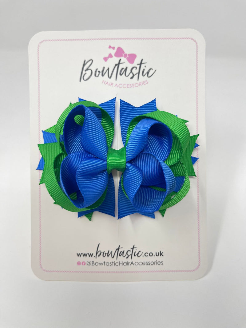 3.5 Inch Ring Bow - Emerald Green & Royal Blue