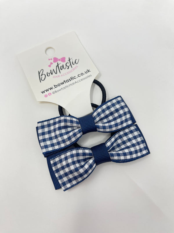 2.75 Inch Flat Bows Thin Elastic - Navy & Navy Gingham - 2 Pack