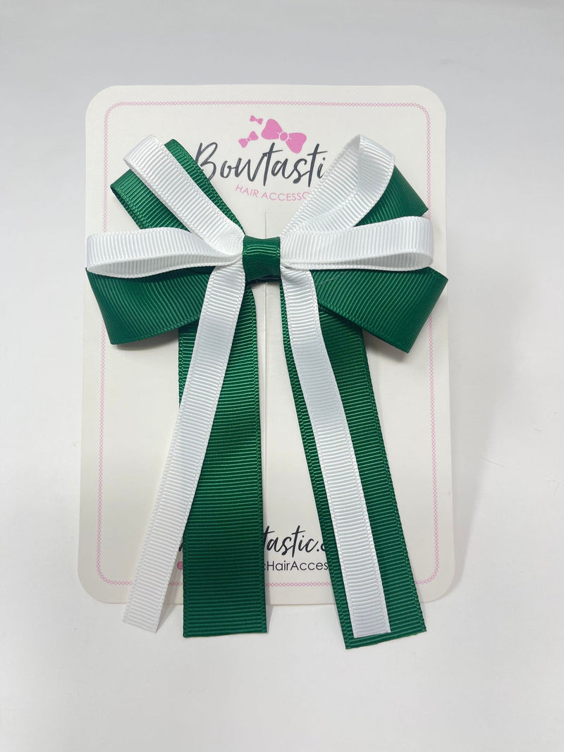 4 Inch Loop Tail Bow - Forest Green & White