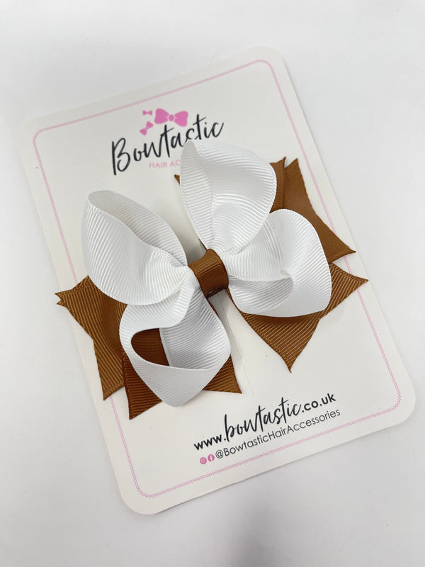 4 Inch Double Bow - Brown & White
