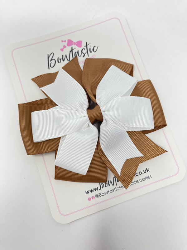 4 Inch Flat Double Bow - Brown & White