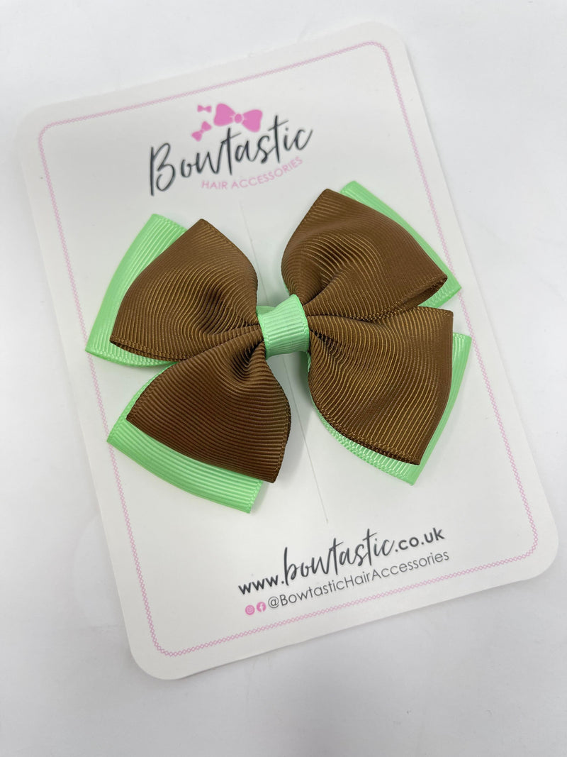 3.5 Inch 2 Layer Butterfly Bow - Brown & Mint Green