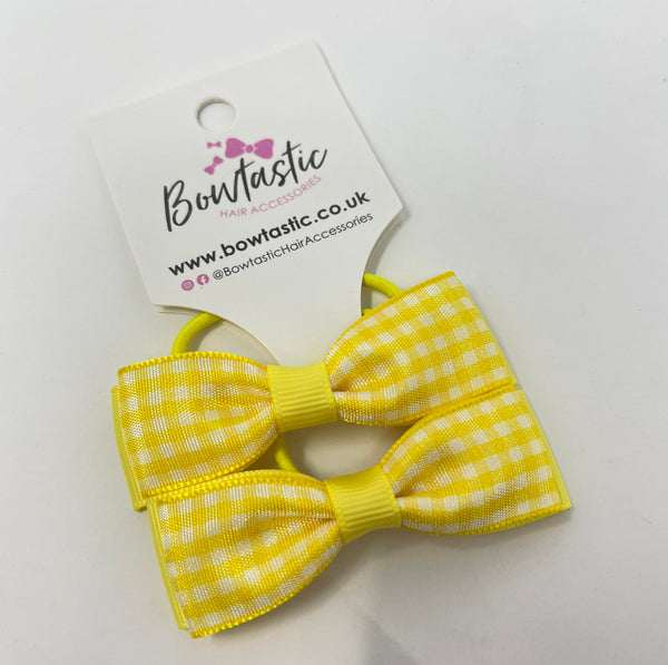 2.75 Inch Flat Bows Thin Elastic - Yellow & Yellow Gingham - 2 Pack