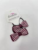 1.75 Inch Bow Thin Elastic - Burgundy Gingham - 2 Pack