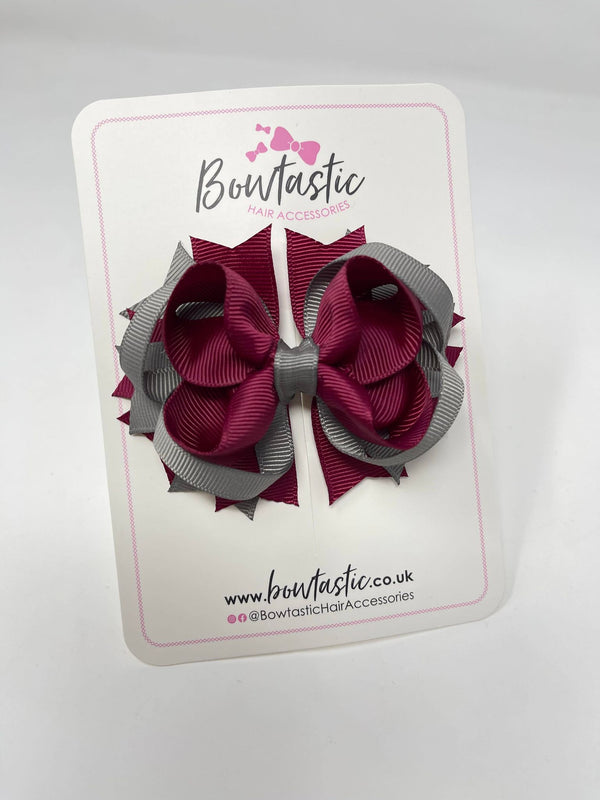 3.5 Inch Ring Bow - Wine & Metal Grey