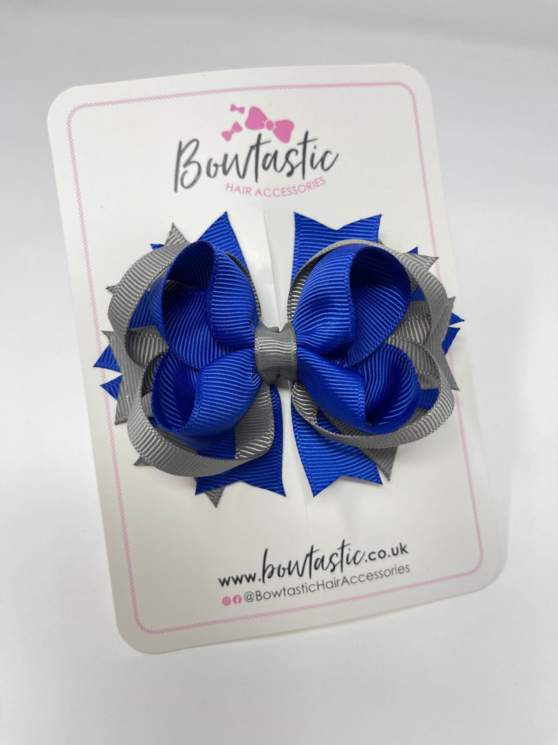 3.5 Inch Ring Bow - Cobalt & Metal Grey