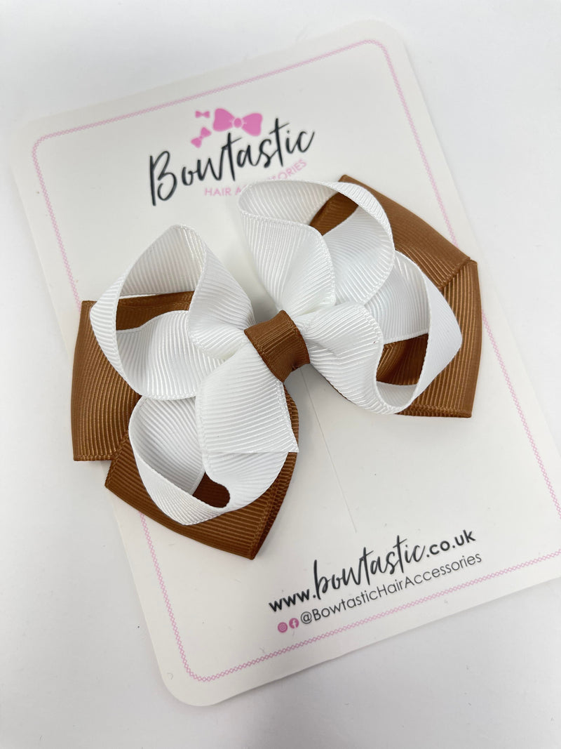 3.5 Inch Double Bow - Brown & White