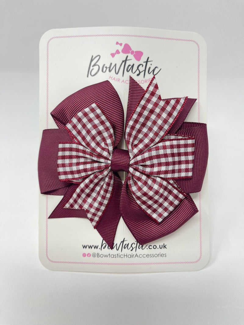 4 Inch Double Pinwheel Bow - Burgundy Gingham