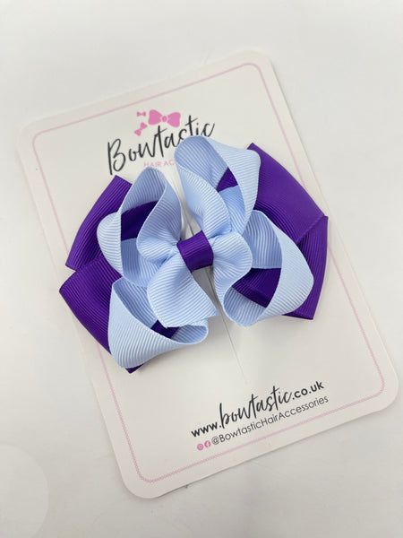 3.5 Inch Double Bow - Purple & Bluebell