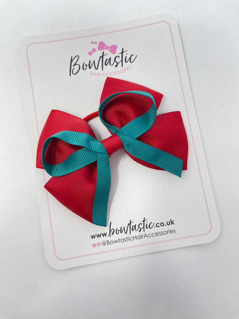 3.5 Inch Flat Bow Bobble Thin Elastic - Red & Jade Green