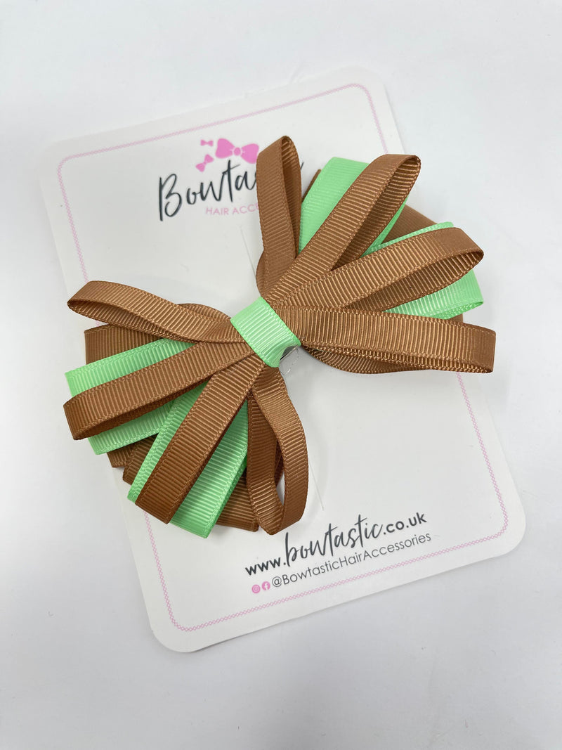 4.5 Inch Loop Bow - Brown & Mint Green