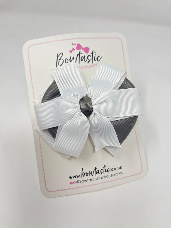 4 Inch 3 Layer Bow - Metal Grey & White