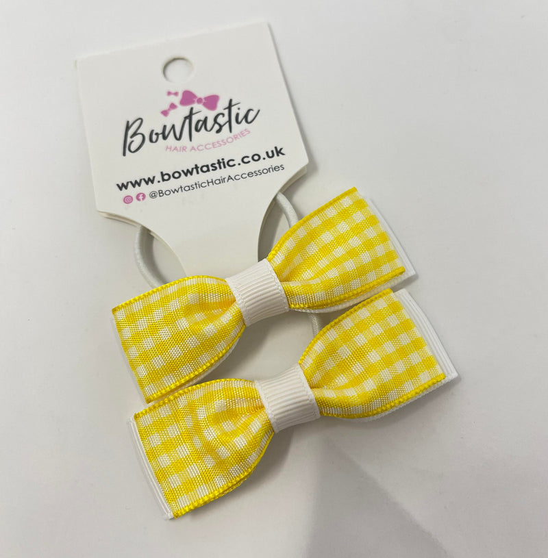 2.75 Inch Flat Bows Thin Elastic - Yellow & White Gingham - 2 Pack