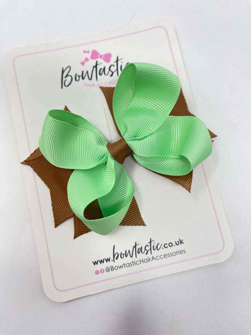 4 Inch Double Bow - Brown & Mint Green