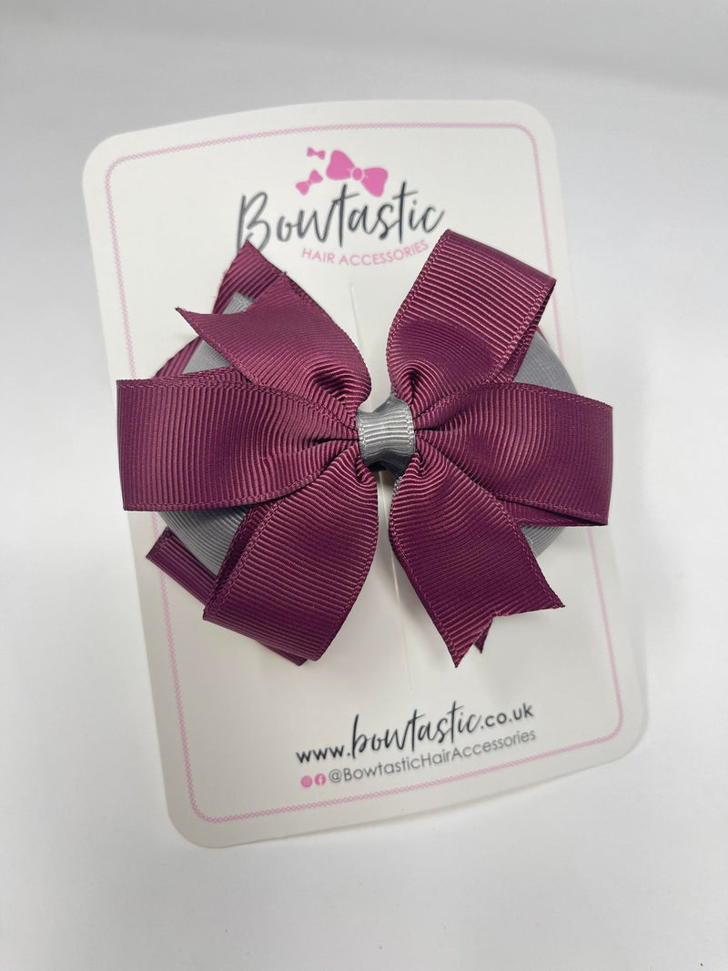 4 Inch 3 Layer Bow - Burgundy & Metal Grey