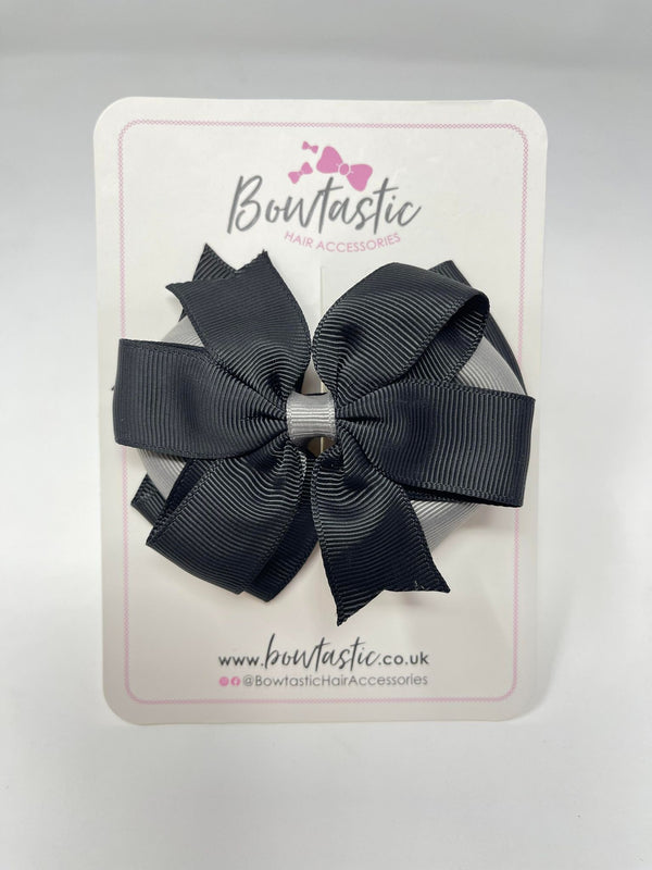 4 Inch 3 Layer Bow - Black & Metal Grey