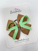 3.5 Inch Flat Bow Bobble Thin Elastic - Brown & Mint Green