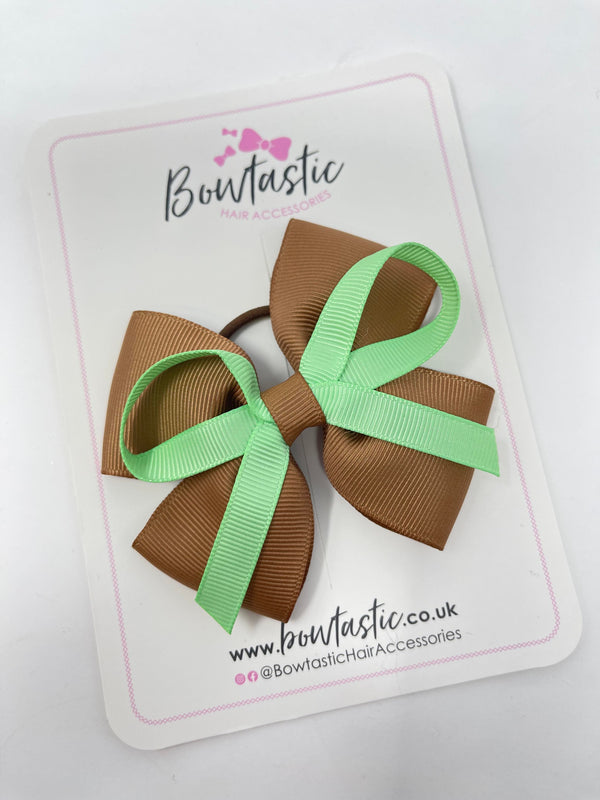 3.5 Inch Flat Bow Bobble Thin Elastic - Brown & Mint Green