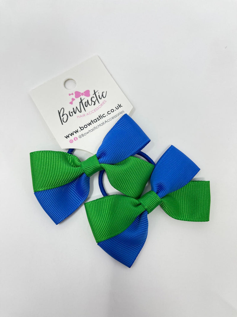 2.75 Inch Twist Bow Thin Elastic - Royal Blue & Emerald Green - 2 Pack