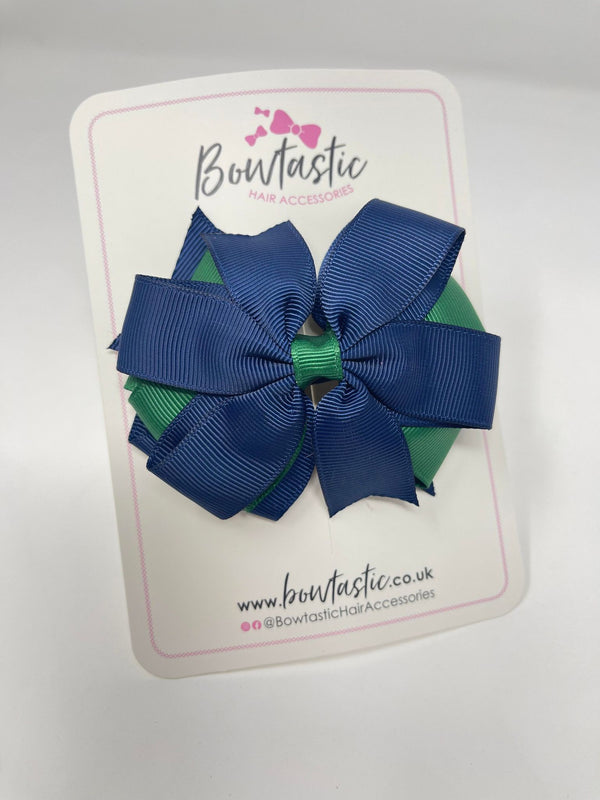 4 Inch 3 Layer Bow - Forest Green & Navy