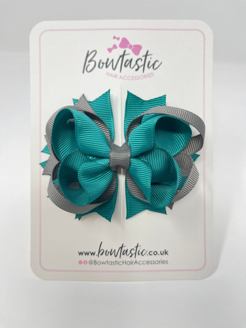 3.5 Inch Ring Bow - Jade Green & Metal Grey