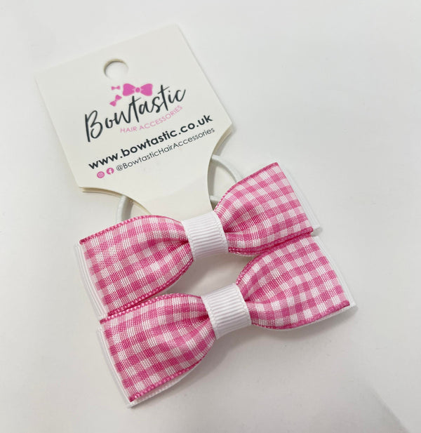 2.75 Inch Flat Bows Thin Elastic - Pink & White Gingham - 2 Pack