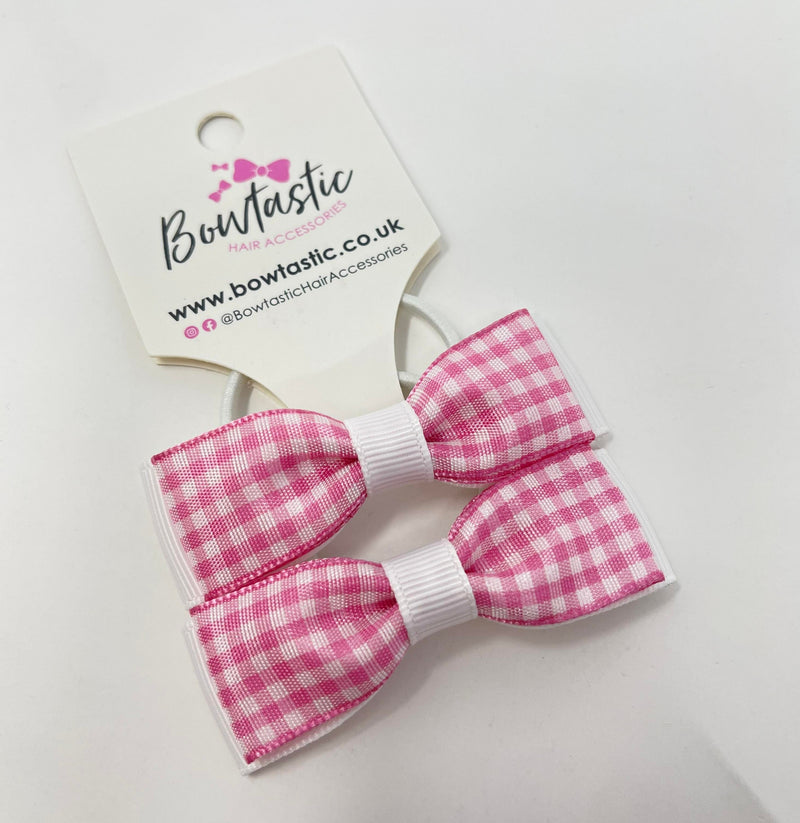 2.75 Inch Flat Bows Thin Elastic - Pink & White Gingham - 2 Pack