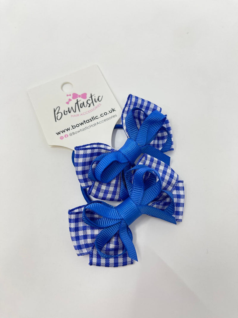 2.5 Inch Flat Bow Thin Elastic - Royal Blue Gingham - 2 Pack