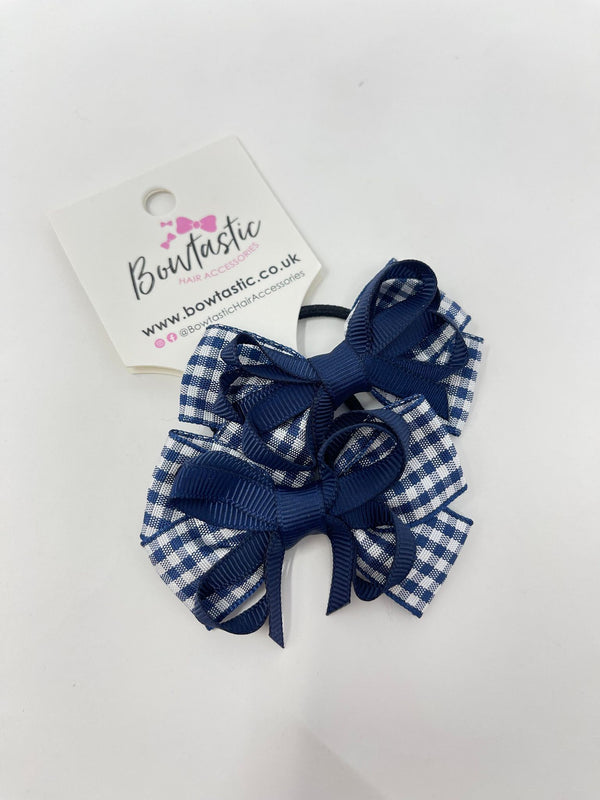 2.5 Inch Flat Bow Thin Elastic - Navy Gingham 2 Pack