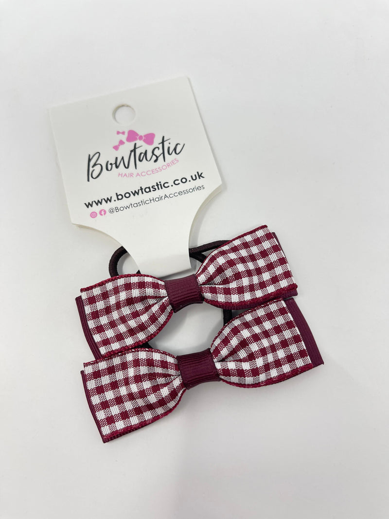 2.75 Inch Flat Bows Thin Elastic - Burgundy & Burgundy Gingham - 2 Pack