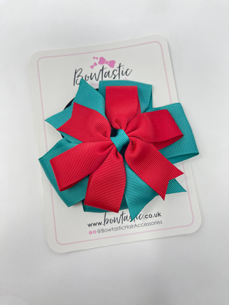 4 Inch Flat Double Bobble - Red & Jade Green