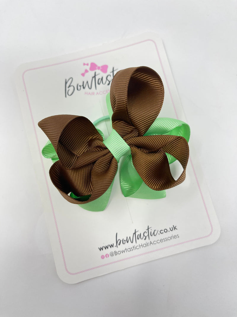 3.5 Inch Loop Bow Thin Elastic - Brown & Mint Green