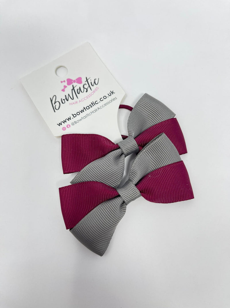 2.75 Inch Twist Bow Thin Elastic - Wine & Metal Grey - 2 Pack