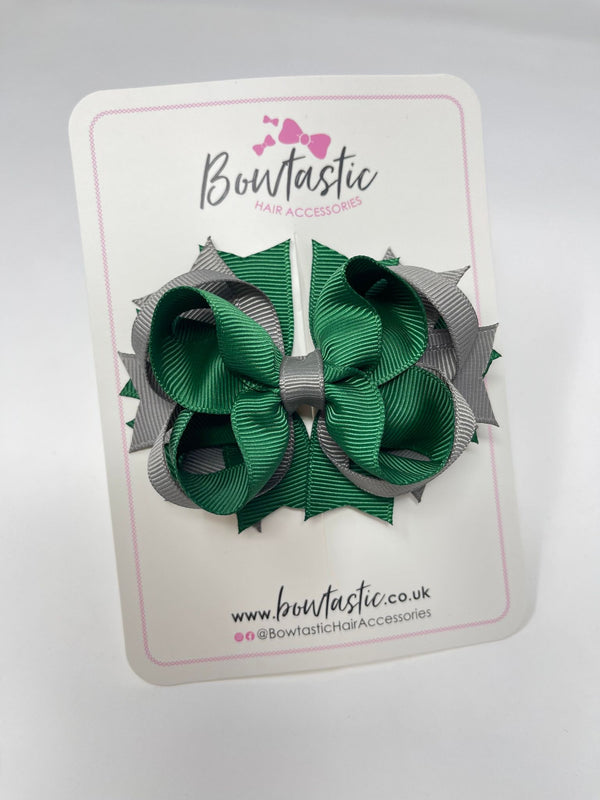 3.5 Inch Ring Bow - Forest Green & Metal Grey