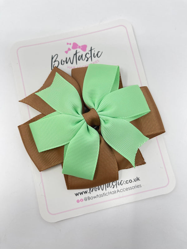 4 Inch Flat Double Bow - Brown & Mint Green