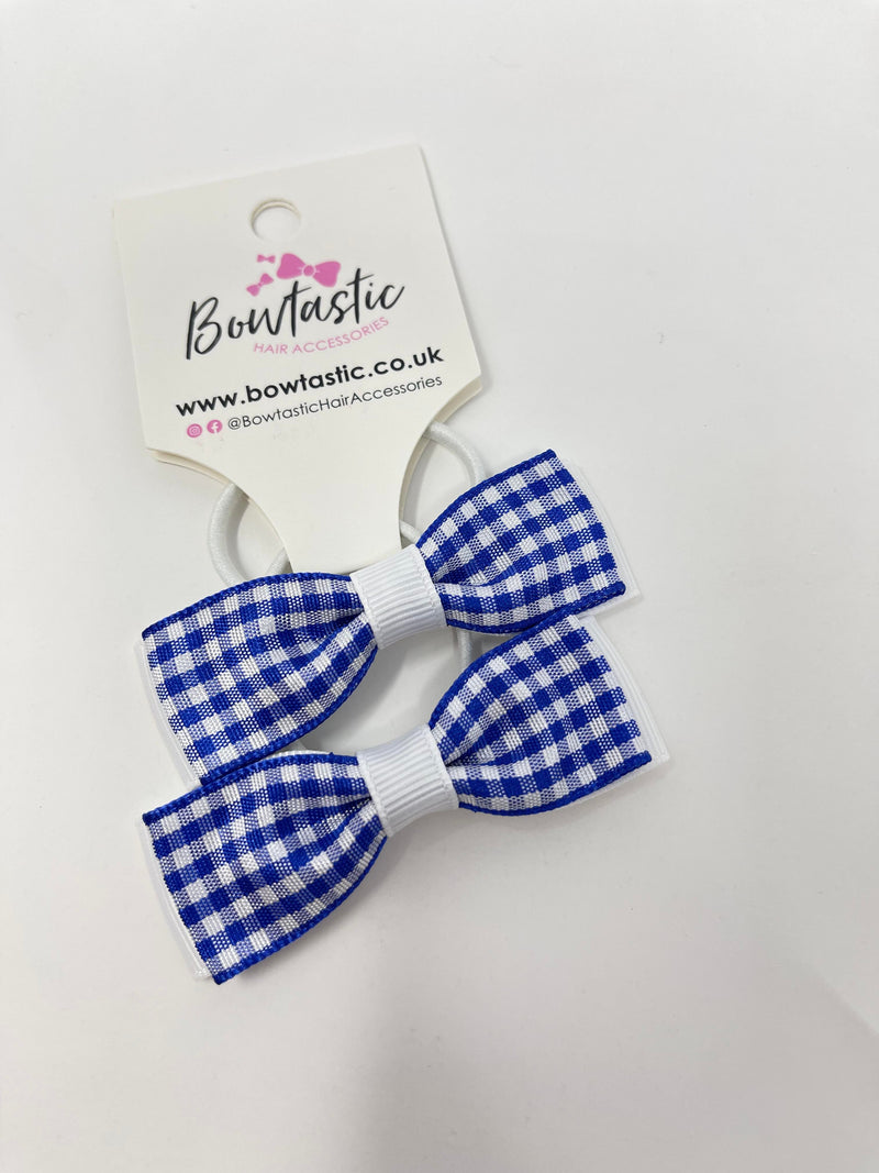 2.75 Inch Flat Bows Thin Elastic - Royal Blue & White Gingham - 2 Pack