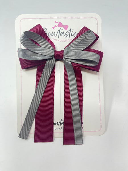 4 Inch Loop Tail Bow - Wine & Metal Grey