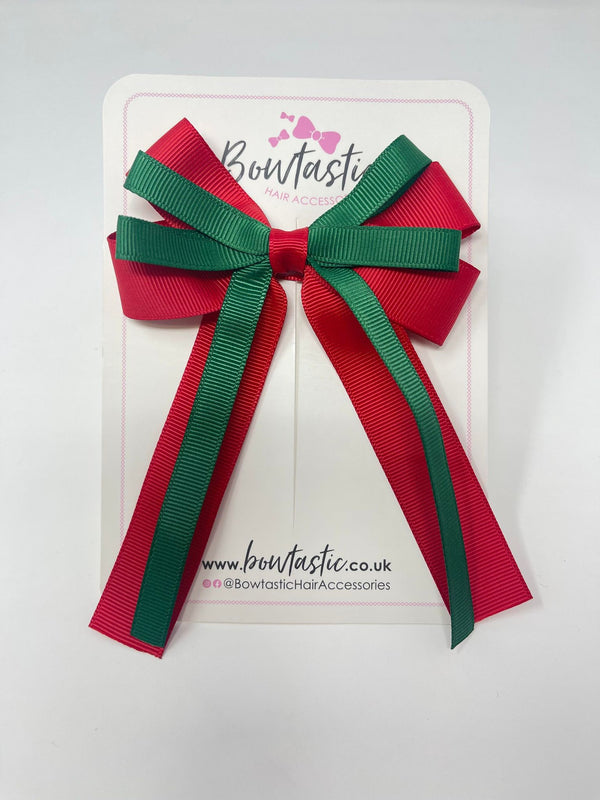 4 Inch Loop Tail Bow - Red & Forest Green