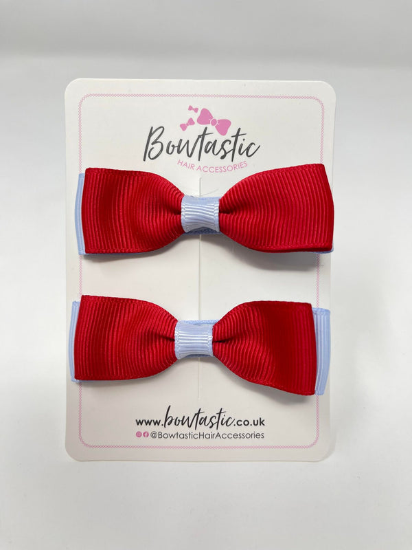 2.75 Inch Flat Bows - Red & Bluebell - 2 Pack